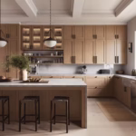 A modern kitchen featuring white cabinets and warm wooden floors, creating a bright and inviting atmosphere.